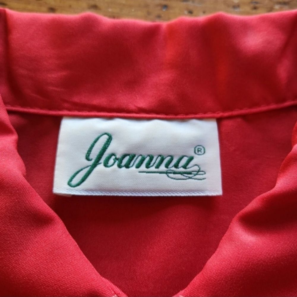 Joanna Vintage Polyester Button Down Red Size 8 - image 4